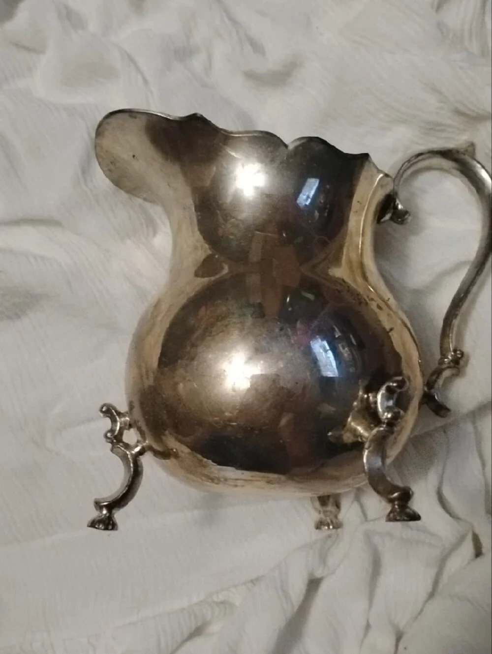 Source Unknown Silver Decorative Pitcher with Ornate Handle